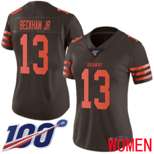Cleveland Browns Odell Beckham Jr Women Brown Limited Jersey 13 NFL Football 100th Season Rush Vapor Untouchable
